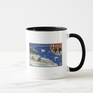 Caneca Mapa das Ilhas, Nativos em uma Canoa