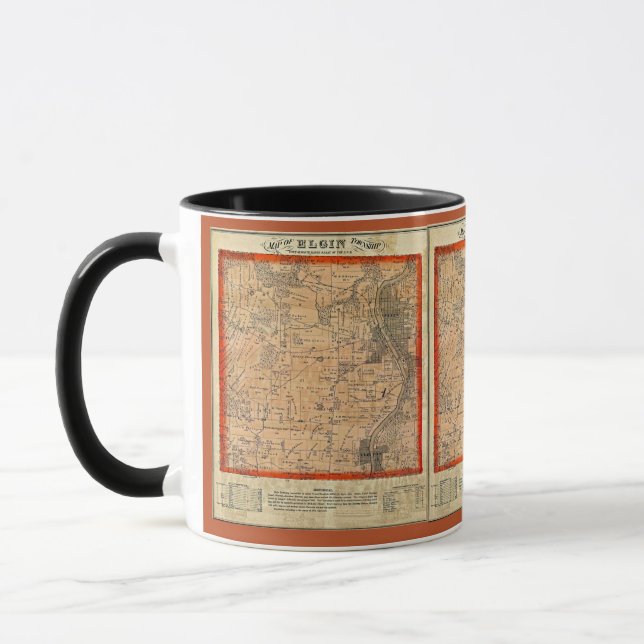 Caneca Mapa de Elgin Illinois 1871 (Esquerda)