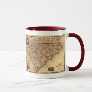 Caneca Mapa de North Carolina 1861 e de South Carolina