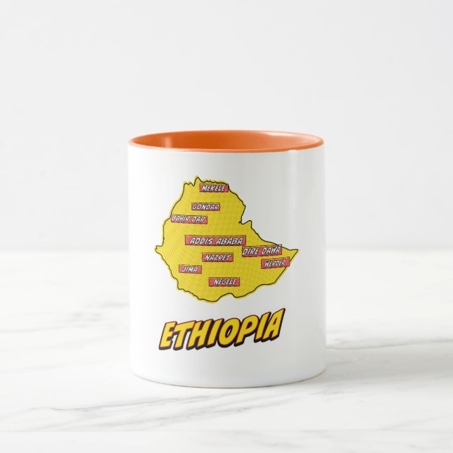 Caneca Mapa de pop Art Ilustrado da Etiópia (Centro)