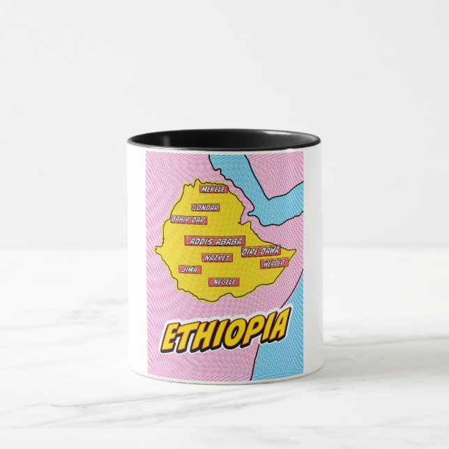 Caneca Mapa de pop Art Ilustrado da Etiópia (Centro)