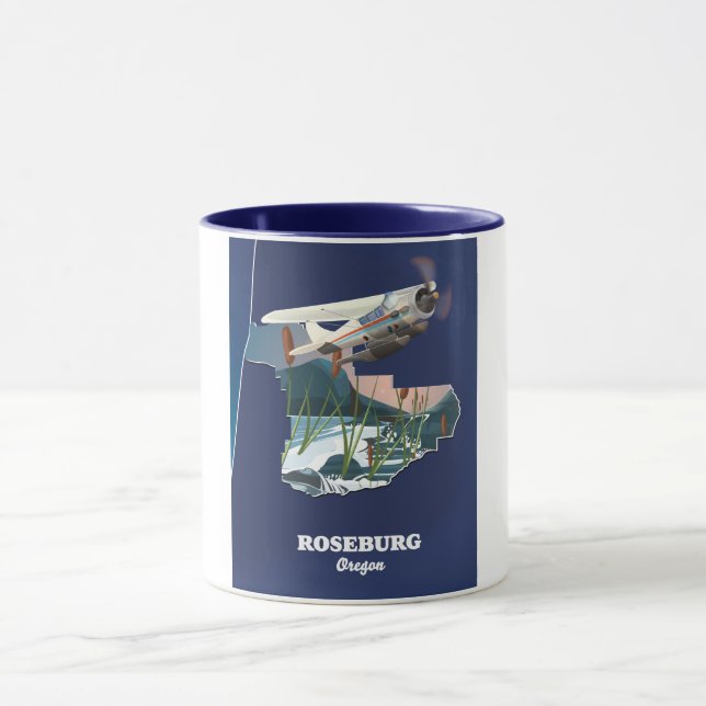 Caneca Mapa de viagem retrô de Roseburg Oregon (Centro)