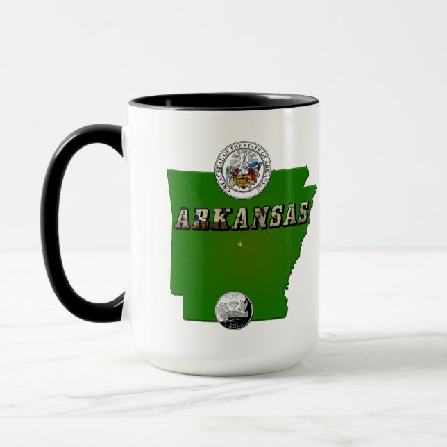 Caneca Mapa do Arkansas, Selo e Serviço Estatal Faux Quar (Esquerda)