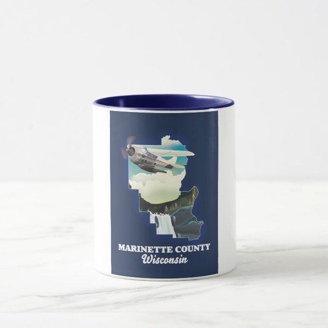 Caneca Mapa do Condado de Marinette Wisconsin (Centro)