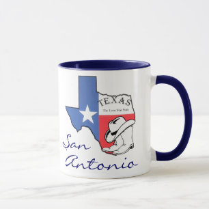 Caneca Mapa do Estado de San Antonio Texas, Star, Boots, 