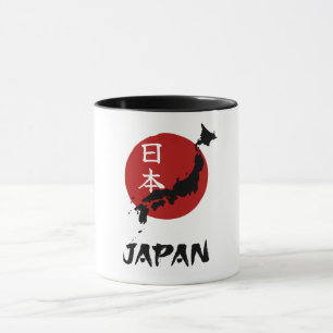 Caneca Mapa do Japão com decoração de sol vermelho