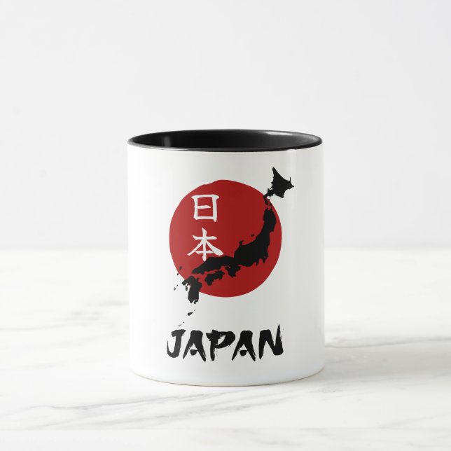 Caneca Mapa do Japão com decoração de sol vermelho (Centro)