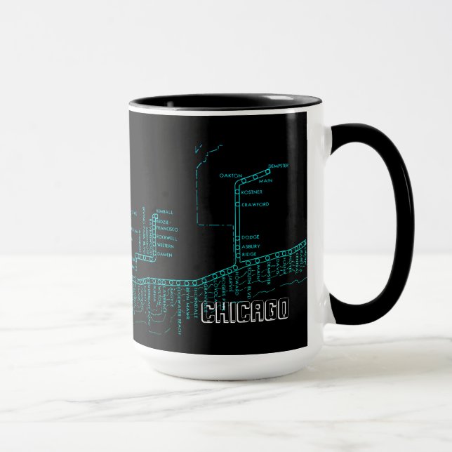 Caneca Mapa do metrô de Chicago com/ O trem pára o neon v (Direita)