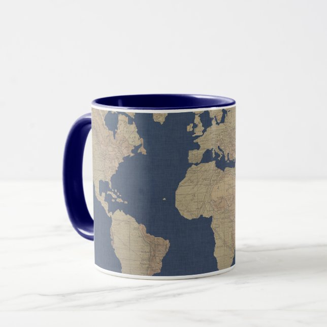Caneca Mapa do Mundo Dourado e Azul (Frente Esquerda)
