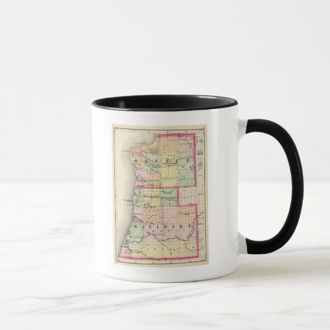 Caneca Mapa dos condados de Benzie e Manistee, Michigan (Direita)