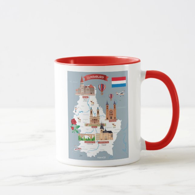 Caneca Mapa dos desenhos animados de Luxemburg (Direita)