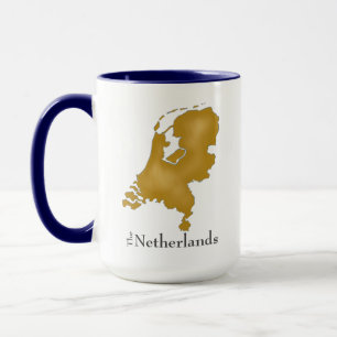 Caneca Mapa dos Países Baixos em Dourado com o texto negr