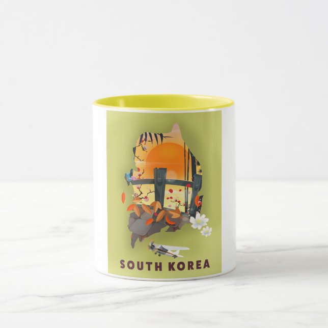 Caneca Mapa ilustrado da Coreia do Sul em poster (Centro)