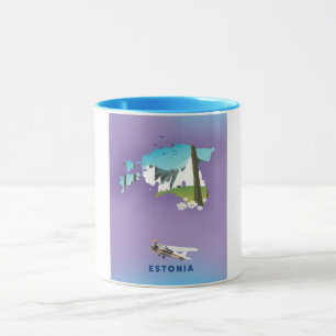 Caneca Mapa ilustrado da Estônia, cartaz turístico