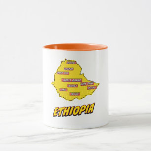 Caneca Mapa ilustrado da Etiópia em Pop Art