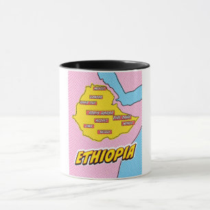 Caneca Mapa ilustrado da Etiópia em Pop Art