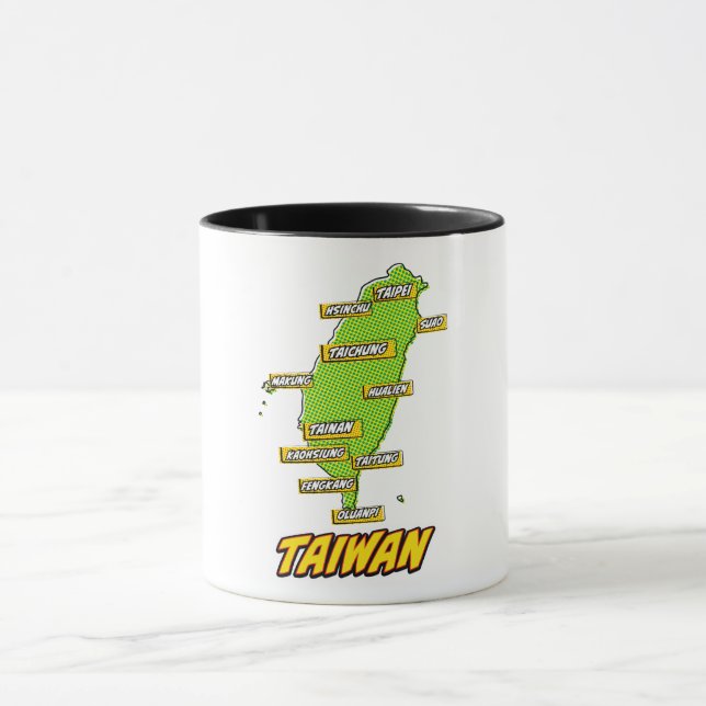 Caneca Mapa ilustrado de Taiwan em Pop Art (Centro)