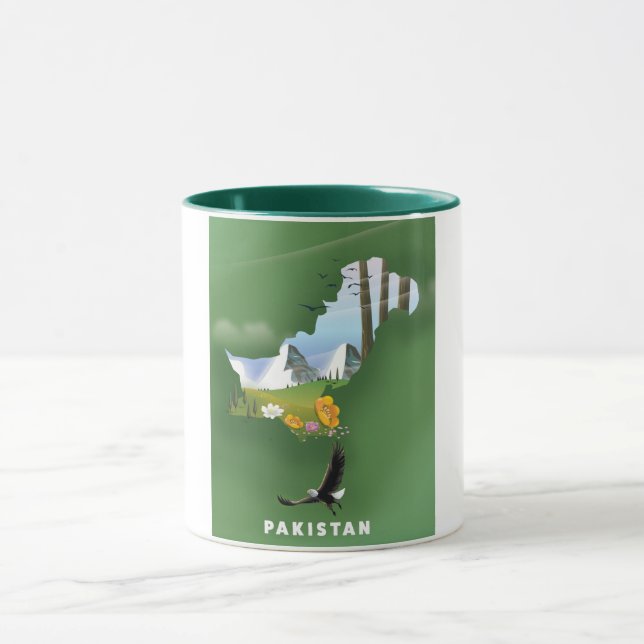 Caneca Mapa ilustrado de viagem do Paquistão. (Centro)