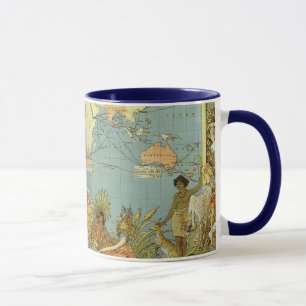 Caneca Mapa Mundial Antiquado do Império Britânico, 1886