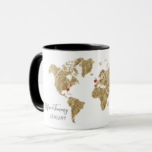 Caneca Mapa Mundial de Folhas de Ouro com casais amovívei