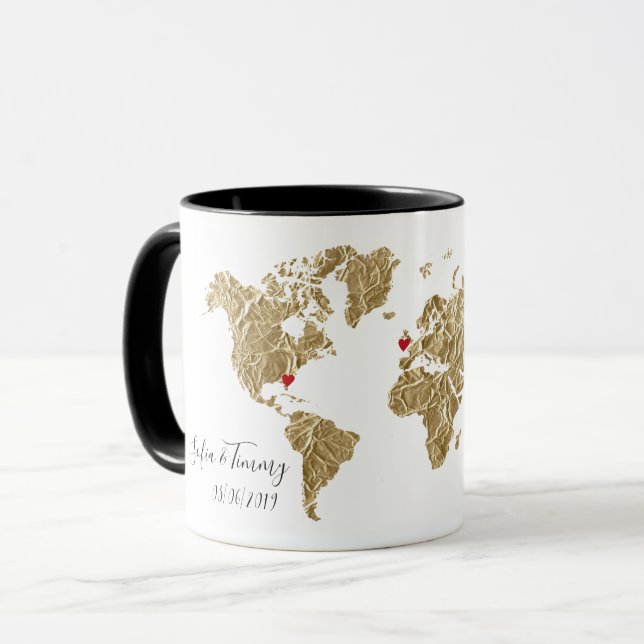 Caneca Mapa Mundial de Folhas de Ouro com casais amovívei (Frente Esquerda)