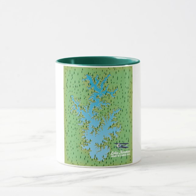 Caneca Mapa retrô do Lago Norman Carolina do Sul (Centro)