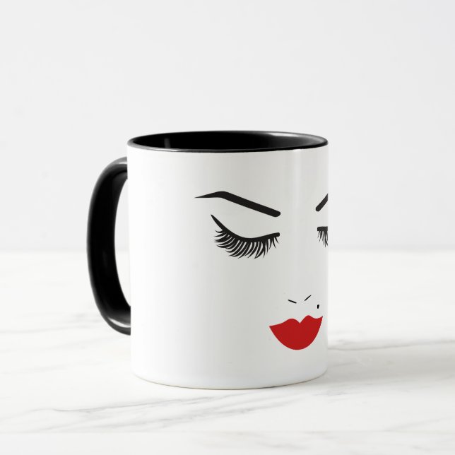Caneca Maquiagem Facial Cílios e Lábios Vermelhos Salão (Frente Esquerda)