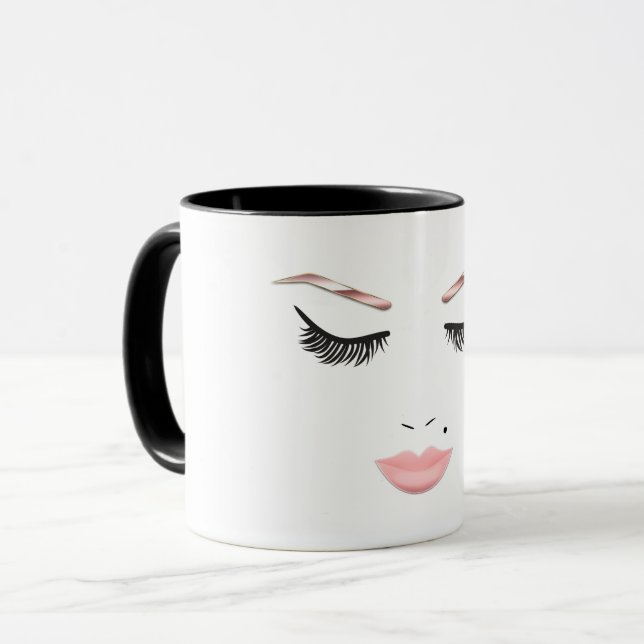 Caneca Maquiagem Rosa Dourado Rosto Sobrancelhas Lábios B (Frente Esquerda)