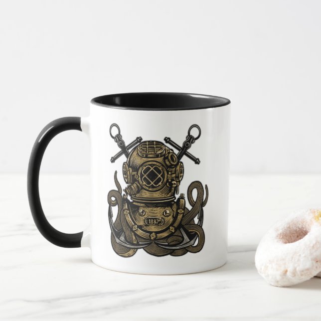 Caneca Mar Alto, Sino de Oceano Diver, Polvo, Âncora, (Com Donut)