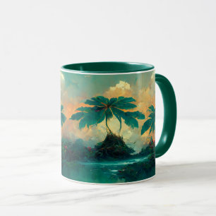 Caneca Mar de Fantasia Tropical e Palmeiras