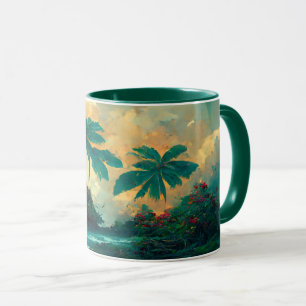 Caneca Mar de Fantasia Tropical e Palmeiras