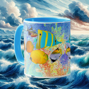 Caneca Mar Tropical Peixes Coloridos Coral Recifes de Cor
