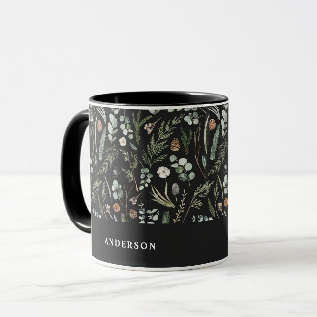 Caneca Maravilha botânica mínima do Natal preto (Frente Esquerda)
