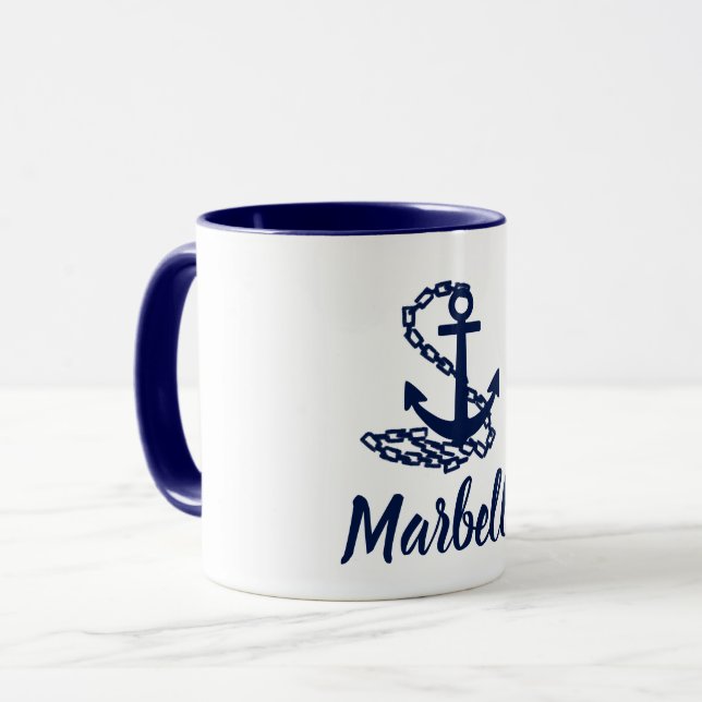 Caneca Marbella - Estilo Marítimo Blue E White Mug (Frente Esquerda)