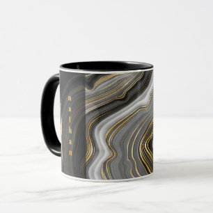 Caneca Marble Agate Black e Dourado Personalizado
