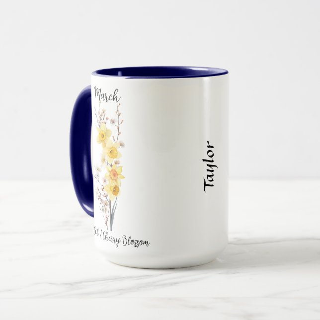 Caneca Março, Flor de Nascimento, Daffodil e Flor de Cere (Frente Esquerda)