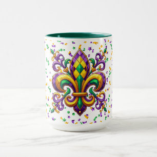 Caneca Mardi Gras fleur de lis, verde-púrpura