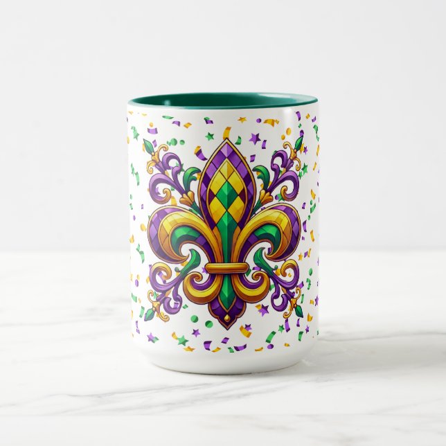 Caneca Mardi Gras fleur de lis, verde-púrpura (Centro)