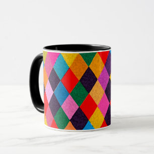 Caneca MARDI GRAS HARLEQUIN PATTERN Colorida Rhombi