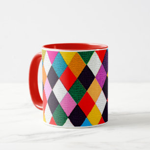 Caneca MARDI GRAS HARLEQUIN PATTERN Colorida Rhombi Mug