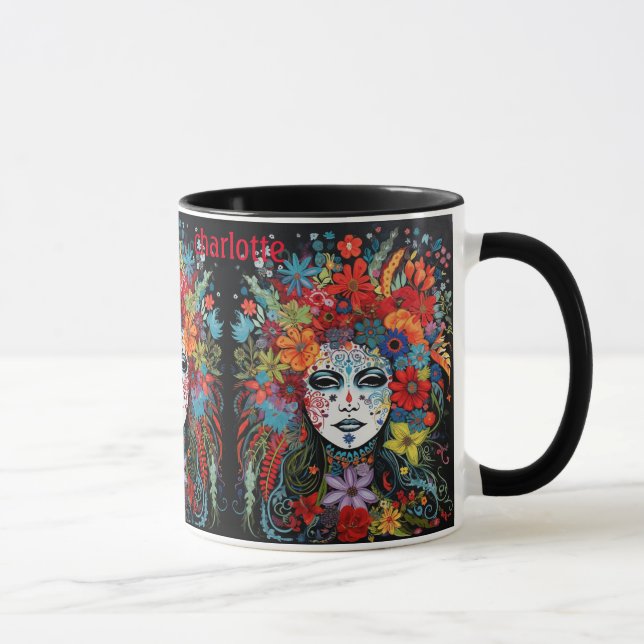 Caneca Mardi Gras Máscara Adicionar Nome Headdress Flor (Direita)