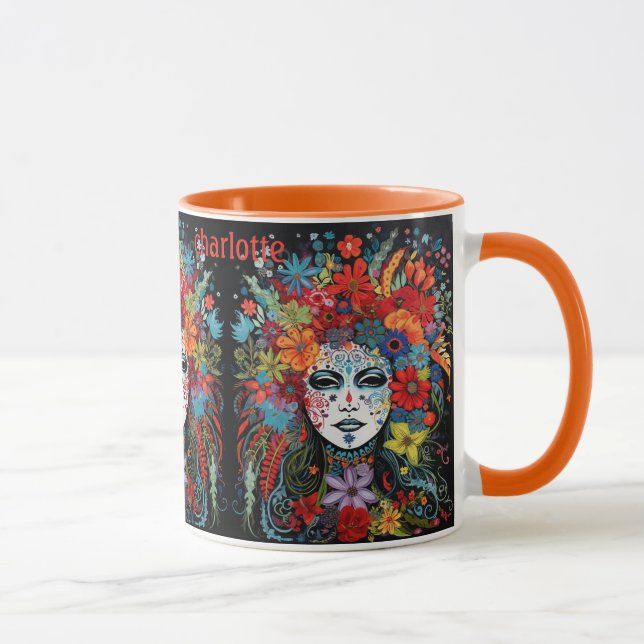 Caneca Mardi Gras Máscara Adicionar Nome Headdress Flor (Direita)