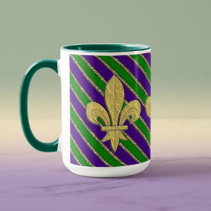 Caneca Mardi Gras Stripes & Fleur de Lys