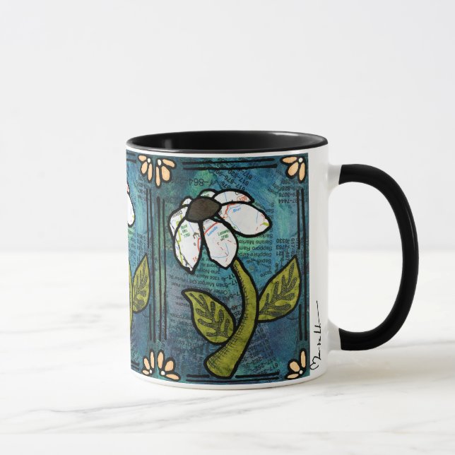 Caneca Margarida branca no fundo azul - colagem (Direita)