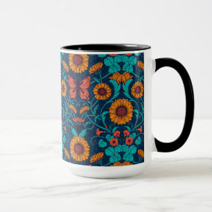 Caneca Margaridas Art Nouveau em azul e amarelo