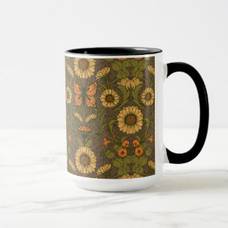Caneca Margaridas Art Nouveau em azul e amarelo