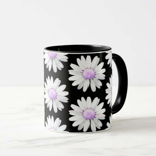 Caneca Margaridas Roxas Bonitas Pontilhadas (Frente Esquerda)