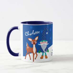 Caneca Marinho Azul e Gnomo Personalizado Natal