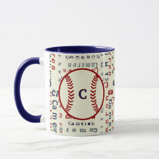 Caneca Marinho Azul Monograma Nome Presente Crianças base
