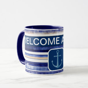 Caneca Marinho de Verão Blue Modern Boat Strips Coleção